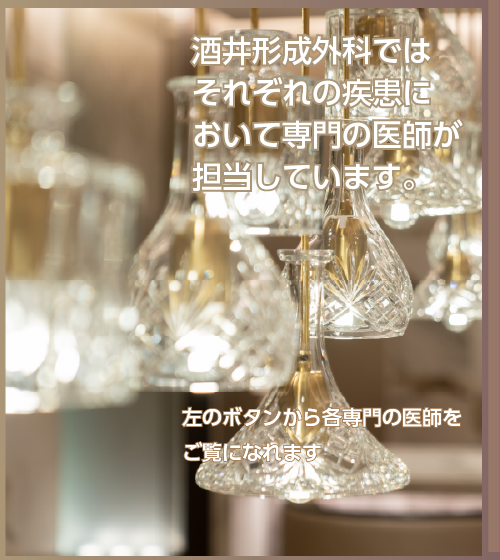 酒井形成外科ではそれぞれの疾患において専門の医師が担当しています