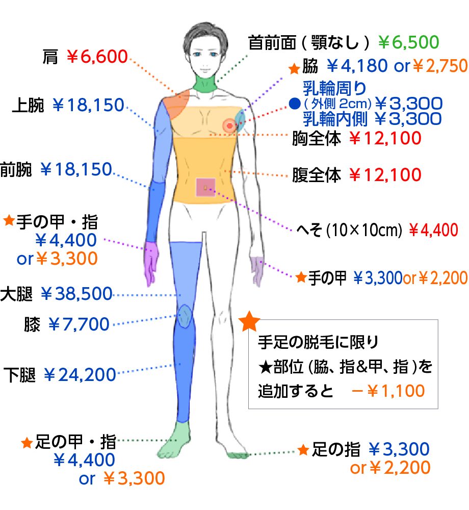 男性レーザー脱毛 価格表 正面