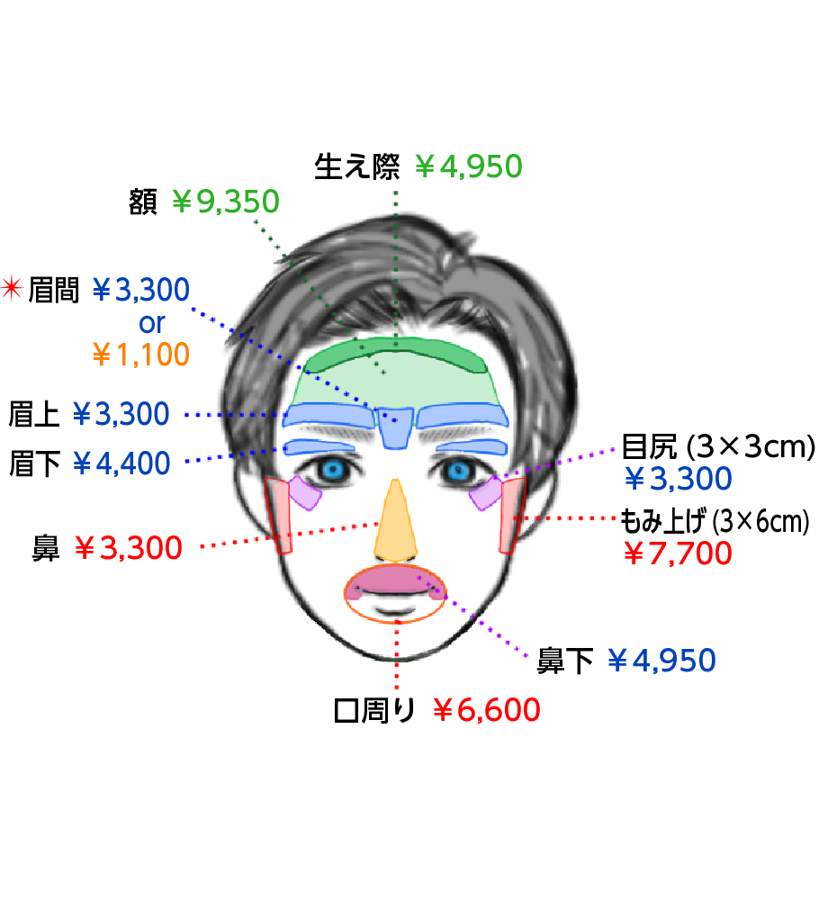 男性レーザー脱毛 価格表 顔